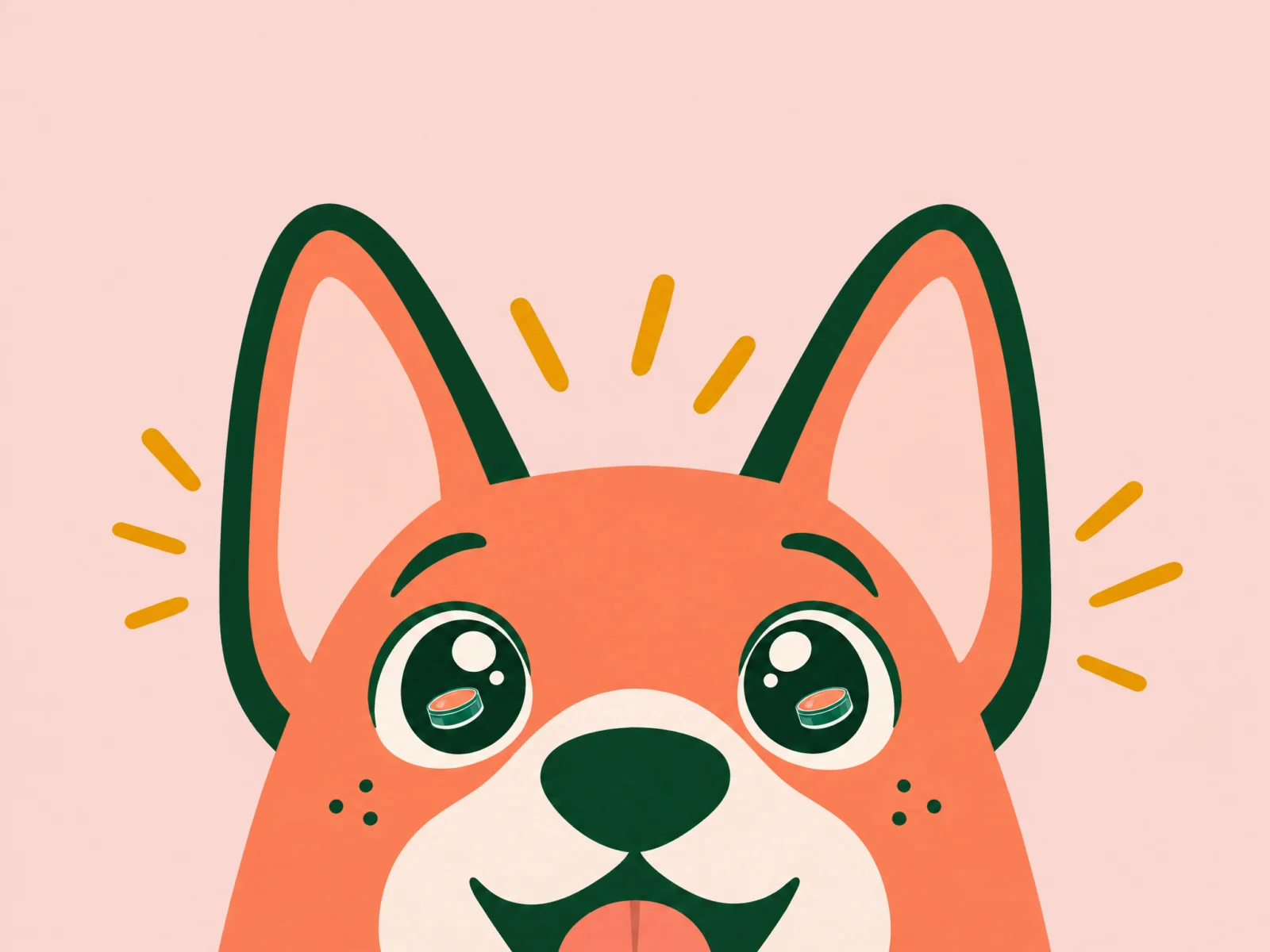 Ilustración de un perro emocionado con las orejas levantadas mirando la lata de premios